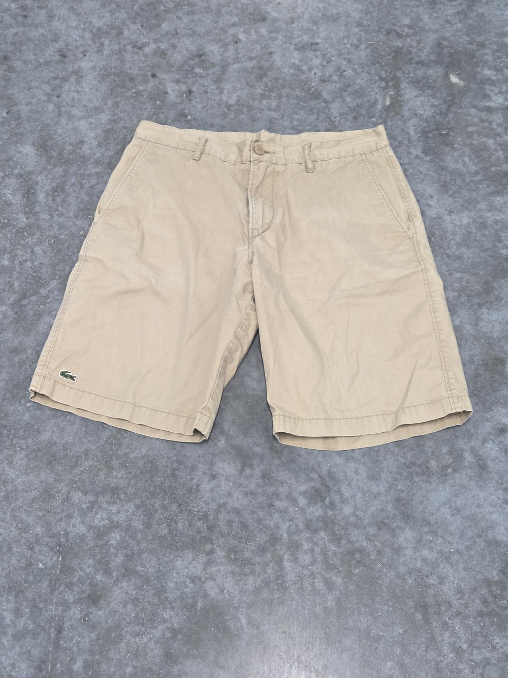 Lacoste Men’s Khaki Flat-Front Cotton Shorts Preppy Ivy League Coastal Nautical